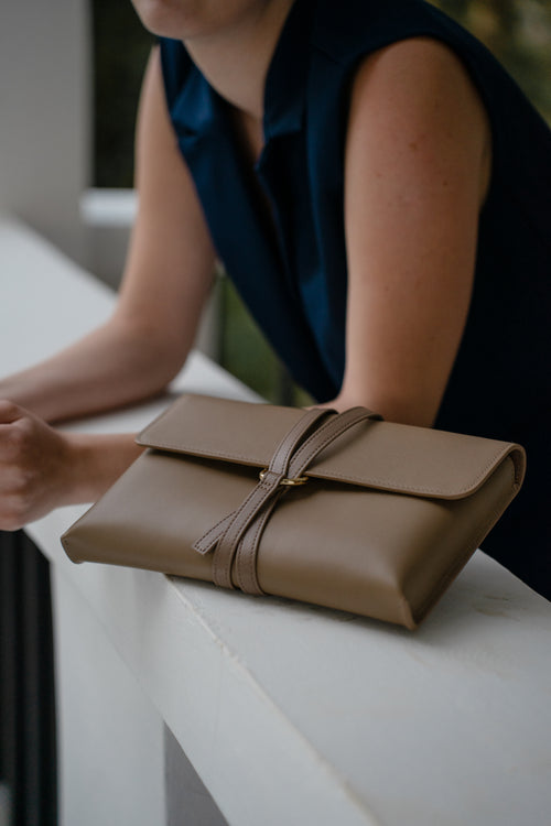 The Cloud Clutch in Greige